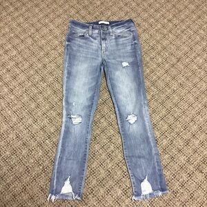 SO Mid Rise Crop Raw Edge Distressed Blue Jeans * Size Juniors 0